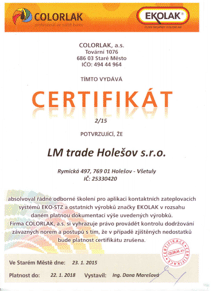 Ekolak certifikát 2015
